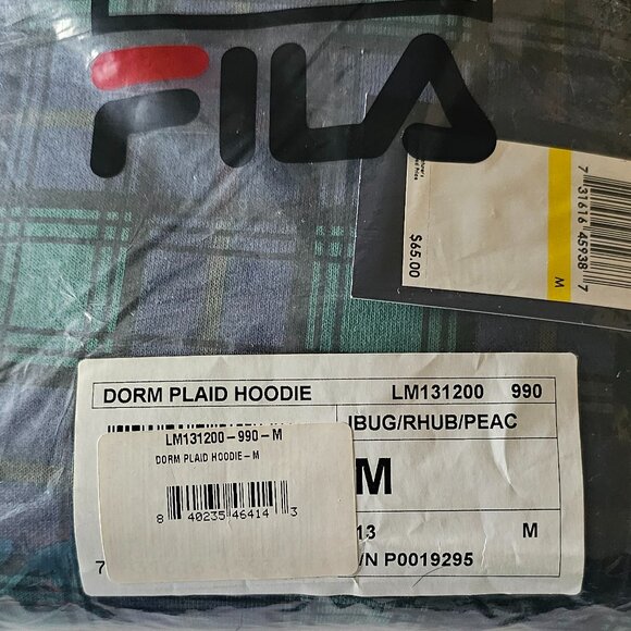 FILA Dorm Plaid Sweatshirt Hoodie Men's M NWT - Picture 4 of 8